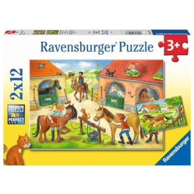 Afbeelding van Ravensburger puzzel Vakantie op de manege Twee puzzels 12 stukjes kinderpuzzel