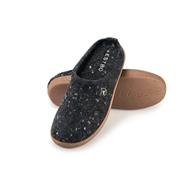 Afbeelding van ESTRO Pantoffels voor heren, vilt met rubberen zool, antislip, wollig, duo, zwart.