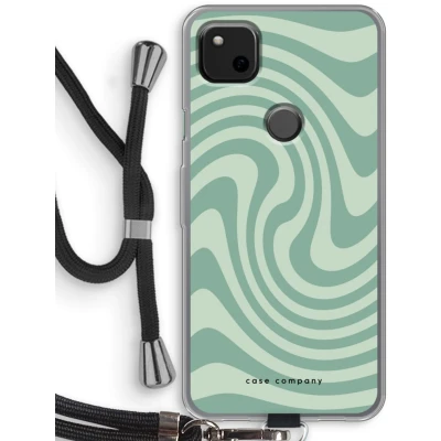 Afbeelding van Case Company® hoesje met Koord geschikt voor Google Pixel 4a Swirl Groen Telefoonhoesje Zwart Bescherming aan alle Kanten en Over de Schermrand