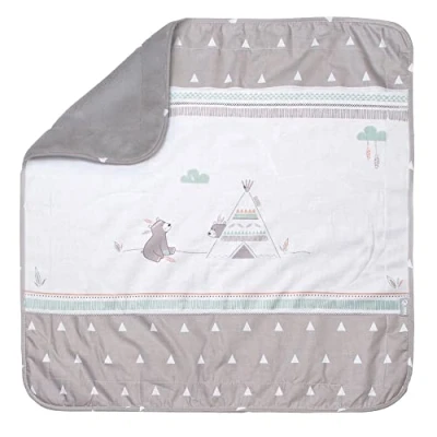 Afbeelding van roba Indibär Babydeken, ultrazacht, 80 x cm, pluizige fleece zijde + kant van 100% katoen, motief beer en wolken