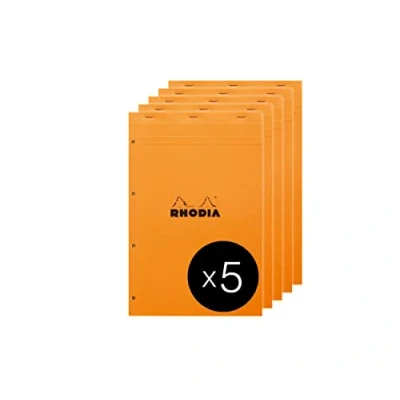 Afbeelding van RHODIA 119660Cpack Notitieblok nr. 119 oranje A4 gelinieerd 80 afneembare vellen perfect 4 gaten lichtbruin geel papier g/m² gecoate kartonnen omslag pak van 5 blokken