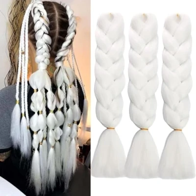 Afbeelding van extension de tresse, ensemble 3 kanekalon Mega tresse 24 pouces, ombre synthétique pour crochet, taille #60 blanc
