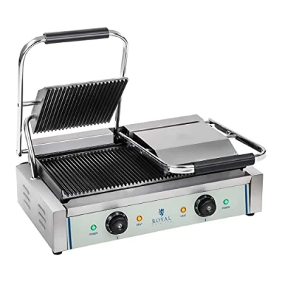 Afbeelding van Royal Catering Dubbele contactgrill geribbeld 2 x 1.800 W
