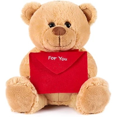 Afbeelding van BRUBAKER Knuffelbeer met Enveloppe Rood For You 25 cm Teddybeer Pluche Knuffel Beer Bruin Lichtbruin