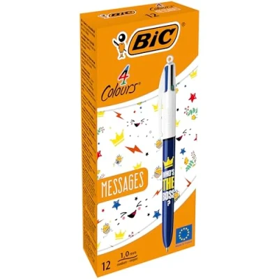 Afbeelding van Bic 4 Colours Messages, Balpen, 0,32 Mm, Klassieke Inktkleuren, Doos Van 12 Stuks Balpen
