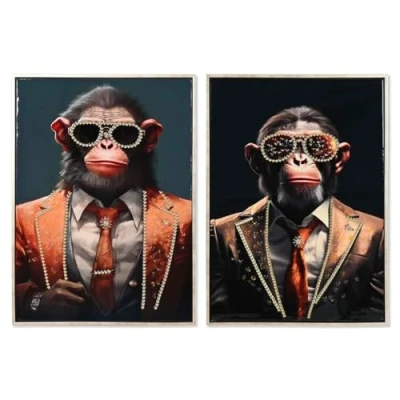 Afbeelding van Schilderij Home ESPRIT polyestyreen Canvas Modern Coating Chimpansee 52,5 x 3 72,5 cm (2 Stuks)