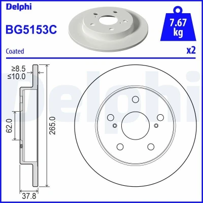 Afbeelding van DELPHI BG5153C Remschijf 265 10 5 volledig Gecoat Semi finished Zonder wiellager, ABS sensorring