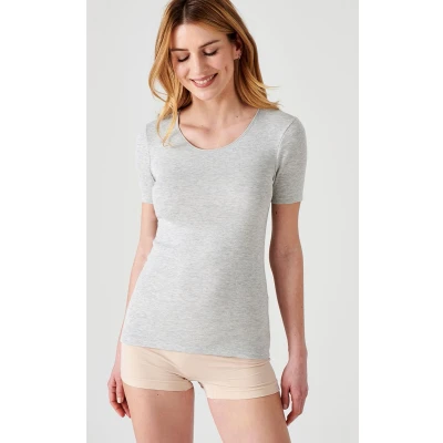 Afbeelding van Damart T shirt met korte mouwen fijn ribgebreid Thermolactyl Dames Grijs 38 40 (S)