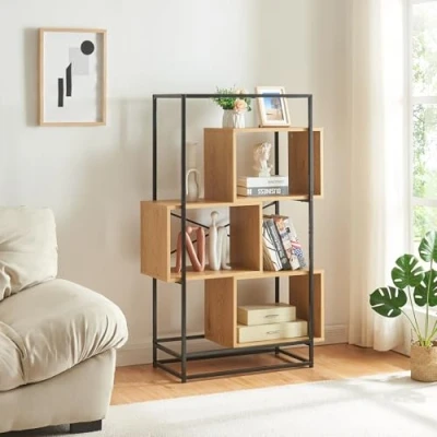 Afbeelding van Boekenkast Rennebu open kast 126x80x33 cm zwart en eikenkleurig [en.casa]