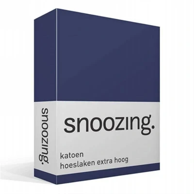 Afbeelding van Snoozing Katoen Extra Hoog Hoeslaken Lits jumeaux 180x200 cm Navy