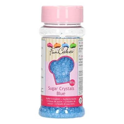 Image de FunCakes Sugar Crystals Bleu: Sprinkles de gâteau, bon goût, parfait pour la décoration gâteaux, cristaux sucre colorés. 80 g.