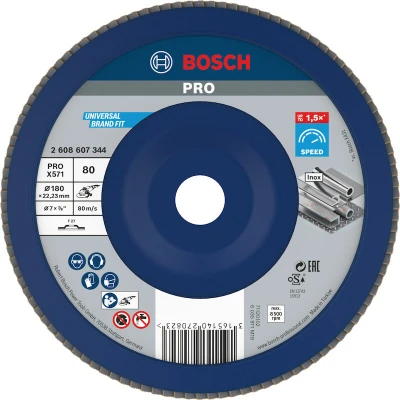 Afbeelding van BOSCH 2608607344 lamellenschuurschijf X571 Best for Metal, diameter 180 mm, korrel 80, rechte uitvoering