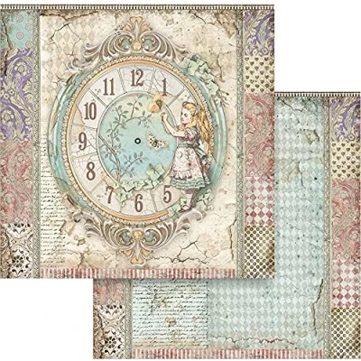 Afbeelding van Stamperia Alice Clock 12x12 Inch Paper Sheets (10pcs) (SBB815) (DISCONTINUED)