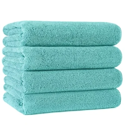 Afbeelding van POLYTE Set van 4 badhanddoeken, pluisvrij, sneldrogend, microvezel, 76 x 145 cm, aqua