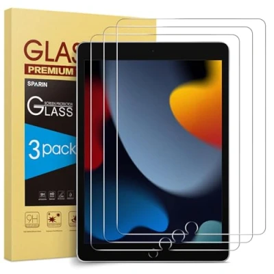 Afbeelding van SPARIN Screenprotector voor iPad 9e generatie, 8e en 7e (3 stuks) 10.2 inch gehard glas 2021 2020, Apple Pencil compatibel