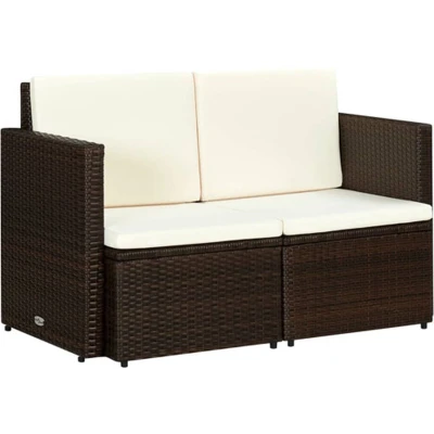 Afbeelding van Tuinbank 2 zits met kussens poly rattan bruin