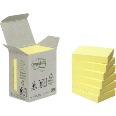Afbeelding van Post it Recycled notes, 100 vel, ft 38 x 51 mm, geel, pak van 6 blokken