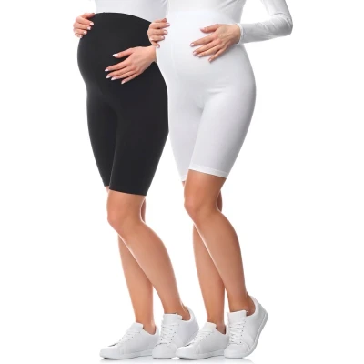Afbeelding van BE Mammy BE20 228 LE 2P 2Pack Dames Zwangerschapsleggings Leggings Sport Vrijetijdsbroek Kort Katoen Sporbroek Yogabroek Zwart/Wit 4XL