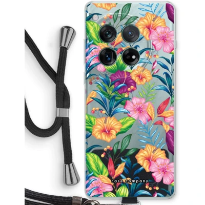 Afbeelding van Case Company® hoesje met Koord geschikt voor OnePlus 12r Tropisch 2 Telefoonhoesje Zwart Bescherming aan alle Kanten en Over de Schermrand