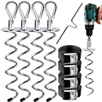 Afbeelding van KESSER® Set van 4 grondankers 9 stuks Bevestiging voor trampoline, schommel, paviljoen, partytent, tuinhuisje, tent roestvrij staal met een diameter 1 cm