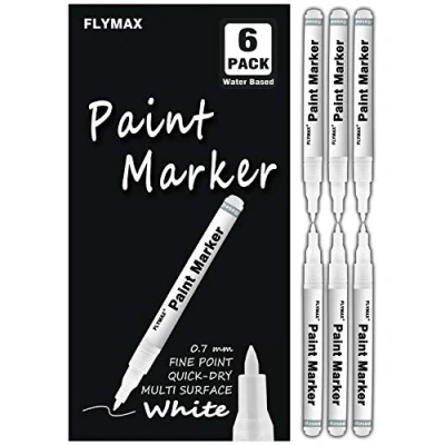 Afbeelding van Witte pen, 6 stuks 0,7 mm acryl wit permanente marker hout steen kunststof leer glas metaal canvas keramiek extra fijne punt waterdicht dekkend waterbasis
