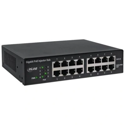 Image de InLine PoE+ Gigabit Network Injector Hub Commutateur 8 x 10/100/1000 (PoE+) Montable sur rack (120 W)