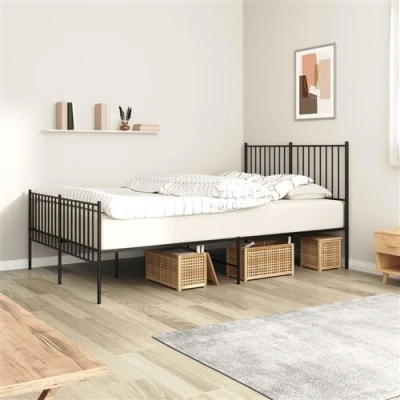 Image de vidaXL Cadre de lit métal sans matelas avec pied noir 140x200cm