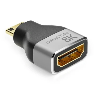 Afbeelding van deleyCON Mini HDMI adapter, koppelingskabel, aansluiting 8K @60Hz / 4K @120Hz UHD 7680x4320 aluminium 2.1 ARC HDR10+ Dolby Vision VRR ALLM 48Gbps grijs zwart