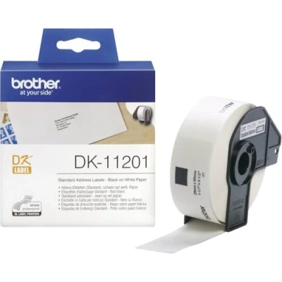 Afbeelding van Brother dk 11201 black on white address labels 29 x 90 mm 400 1 roll direct thermal DK11201