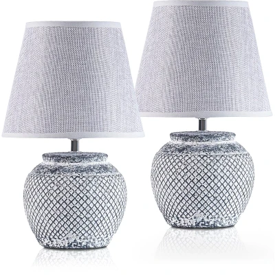 Afbeelding van BRUBAKER Set van 2 Tafellampen of Bedlamp Decoratieve Keramische lampvoeten Linnen Lampenkappen lichtgrijs 30,5 cm