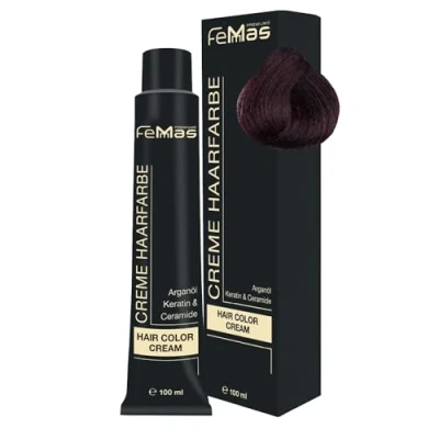 Image de FemMas Teinture pour cheveux, 100 ml, crème professionnelle, enrichie à l’huile d&#039;argan nourrissante, de kératine et céramides, comme coloration permanente ou teinte, brun foncé rouge 3.6