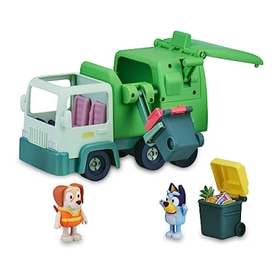 Afbeelding van BLUEY BLY44010 vuilniswagen, speelgoedvrachtwagen uit de tekenserie, hondenfiguur en accessoires, educatief spel over recycling voor jongens meisjes vanaf 3 jaar