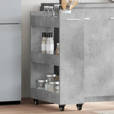 Afbeelding van Kast met wieltjes 60x22x79 bewerkt hout betongrijs