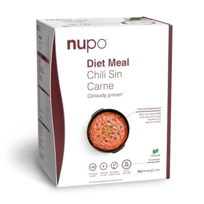 Afbeelding van NUPO Diet Meal Chili Sin Carne Premium dieetmaaltijd voor gewichtsverlies, complete maaltijdvervanger 10 porties, veganistisch, glutenvrij, GMO vrij