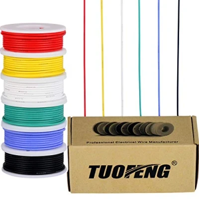Afbeelding van TUOFENG Elektrische draad, vertind koperdraad, kit 22 AWG flexibele siliconendraad, 6 spoelen met verschillende kleuren draad van 8 meter, 600 V, elektronische verbindingsdraad