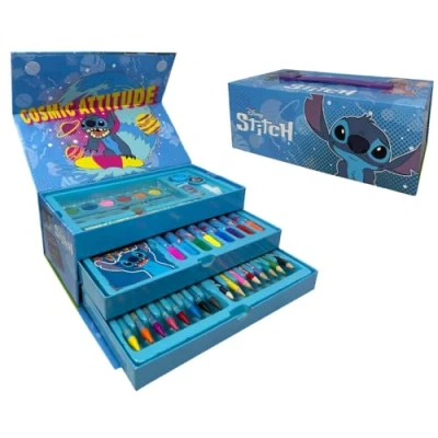Afbeelding van CARTOON Set met kleuren voor kinderen, Stitch en Angel, Disney, 52 delig, schrijfwaren, doos laden, teken schilderset