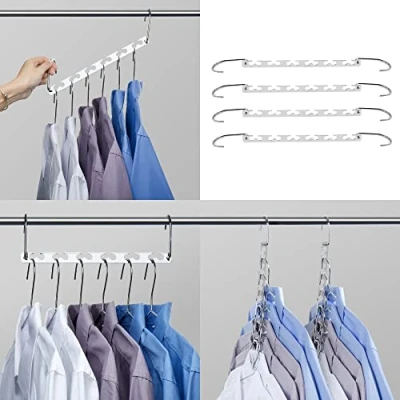 Afbeelding van Ruimtebesparende kleerhangerhouder van metaal, meerdere kleerhangers, magische kleerhanger, garderobe organizer, vernieuwd haakdesign, verchroomd/zilver, 26 cm lang