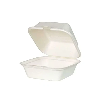 Afbeelding van GREENBOX 50 stuks biologische hamburgerblikjes van suikerriet, biologisch afbreekbaar wegwerpservies, Bagasse hamburgerdozen, 500 ml, klapdeksel, 14,3 x 15 cm