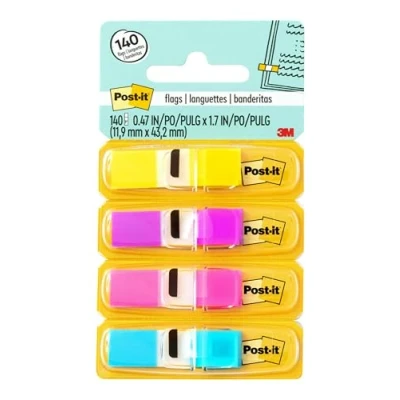Afbeelding van Post it 683 4 AB smalle bladwijzers, geel/paars/roze/blauw