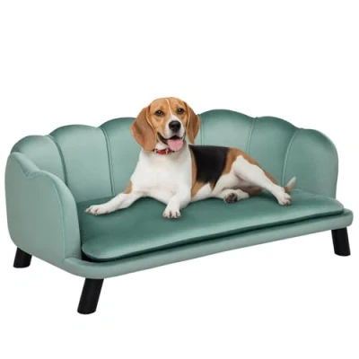 Afbeelding van Pawhut Sofa voor honden en katten, modern design, schelp, afmetingen 98 x 60 35 cm, zacht kussen, fluweel, groen