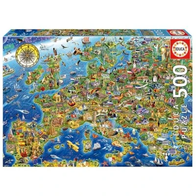 Afbeelding van Legpuzzel 500 stukjes Grappige Landkaart van Europa Educa puzzel