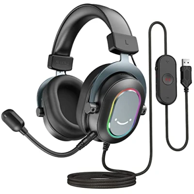 Afbeelding van FIFINE Gaming headset met microfoon, on ear hoofdtelefoon kabel, USB voor pc, PS4, PS5, RGB 3 EQ modi, surround sound en oorkussens