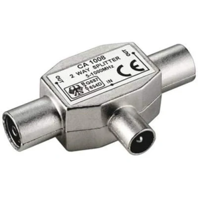 Afbeelding van PremiumCord TV antenneverdeler IEC 75 Ohm, 1 stekker op 2 aansluitingen, coaxiale koppeling, antenne, DVB T, kleur: zilver