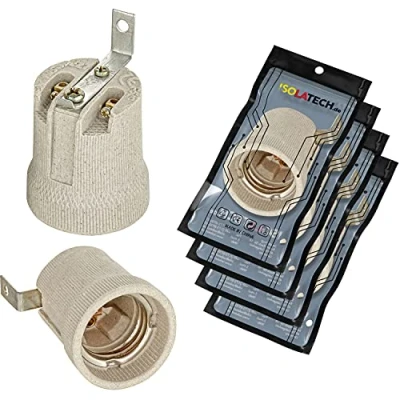 Afbeelding van ISOLATECH Keramische fitting E27 met bevestigingshoek (buitenhouder) RoHS tot 250V en 4A