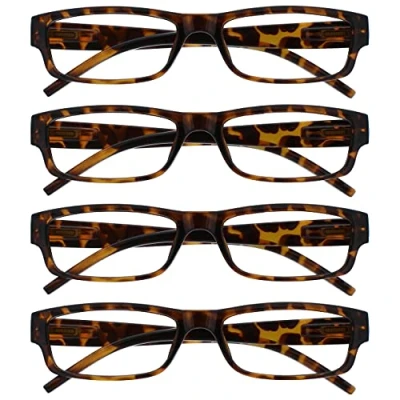 Afbeelding van The Reading Glasses Company UVR4PK032 + 1.00 lezer, zwart 4 designverpakking voor heren en dames +1.00, Bruine schaal.