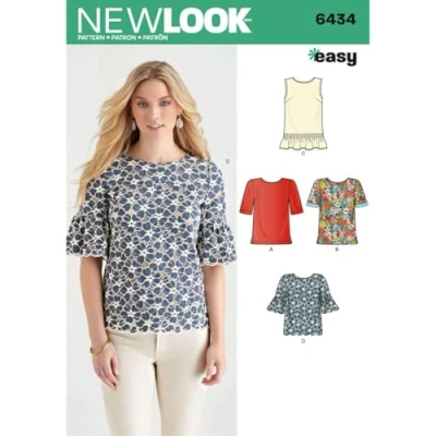 Afbeelding van New Look Patron 6434A damestops met stofvariaties, papier, 22 x 15 1 cm