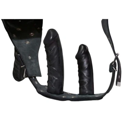Afbeelding van Zado Lederen Strap On String van Hoog Kwaliteit met Vaginale en Anale Interne Dildo voor Vullend Genot Maat L XL Zwart