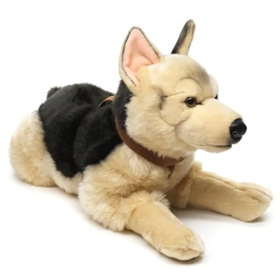 Afbeelding van Uni Toys Liggende Duitse herder (met harnas) 65 cm (lengte) pluche hond, huisdier knuffeldier