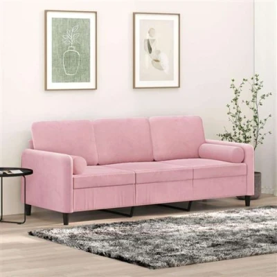 Afbeelding van vidaXL Driezitsbank met sierkussens 180 cm fluweel roze