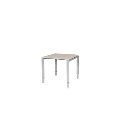 Afbeelding van Domino bureau, hoogte instelbaar (62 85cm) met 80x80cm &#039;zwevend&#039; robson eiken 25mm blad en aluminium (RAL9006) N poot frame.